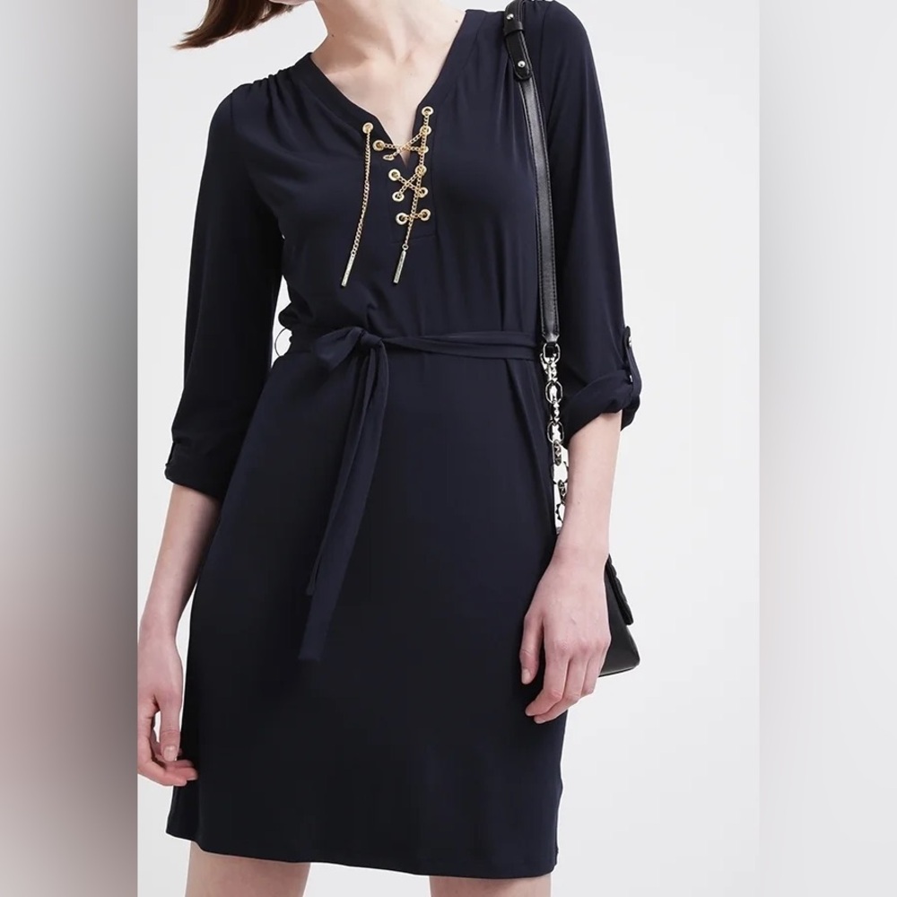 Michael Kors Shirt Dress, Navy/Gold trim, Size L - Picture 4 of 15